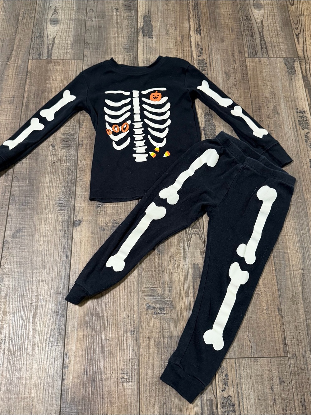 Carter's Halloween Skeleton 2pc Cotton Knit Pajama Set 2T Black